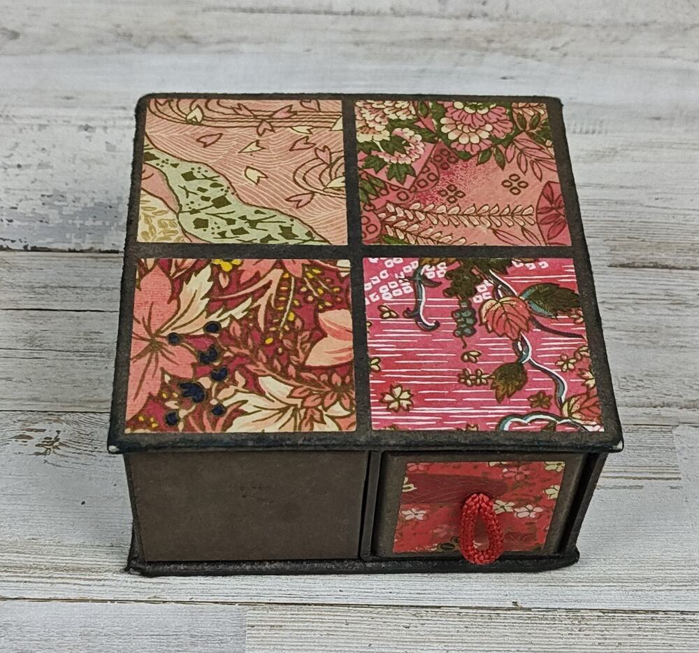 Japanese Washi Paper Jewelry Trinket Box With 4 Drawers Chiyogami Floral Design